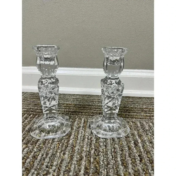 GORGEOUS Vintage Leaded Crystal Candlesticks 6" x 2.75" EXCELLENT CONDITION - Picture 5 of 12